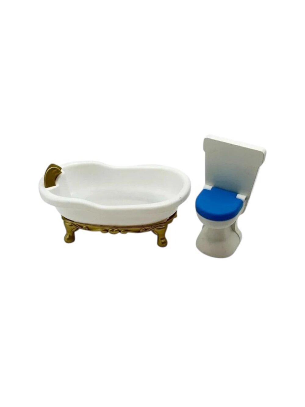 KidKraft Doll House Furniture  Bathtub Gold Clawfoot Toilet White Gold Blue